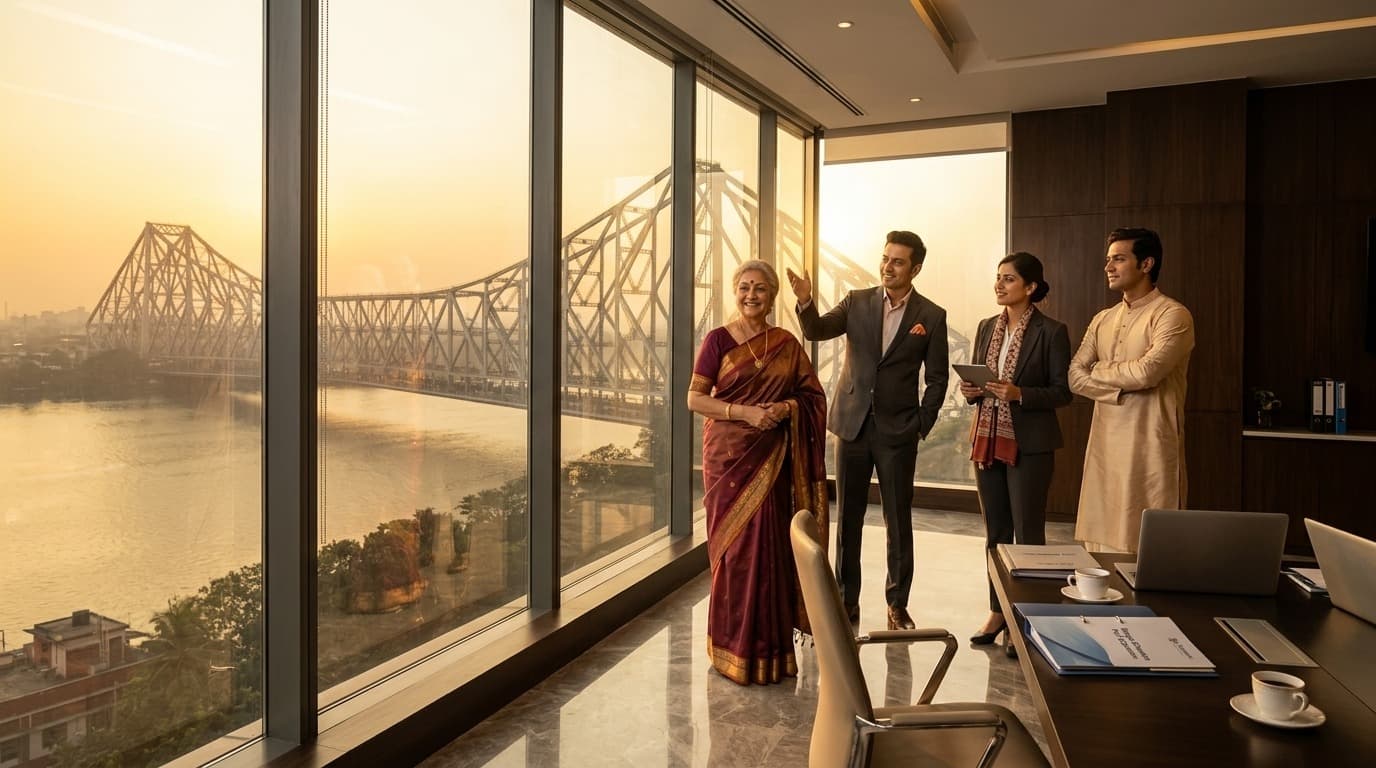 Financial professionals overlooking Howrah Bridge, Kolkata